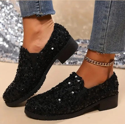 Women’s Loafers – Sequin Embellished – Slip-On Flat – Casual Fit Rounded Toe