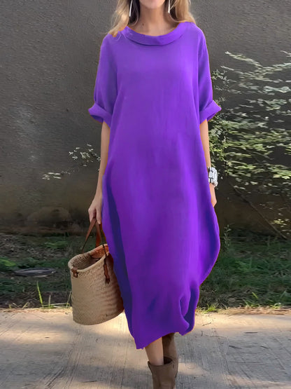 Women's Maxi Dress - Woven - Oversized Relaxed Fit - Asymmetrical Hem