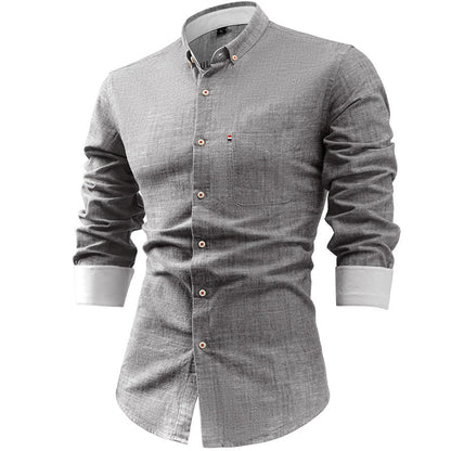Men’s Button-Up Shirt – Cotton Linen Blend – Slim Fit – Long Sleeve Casual Wear