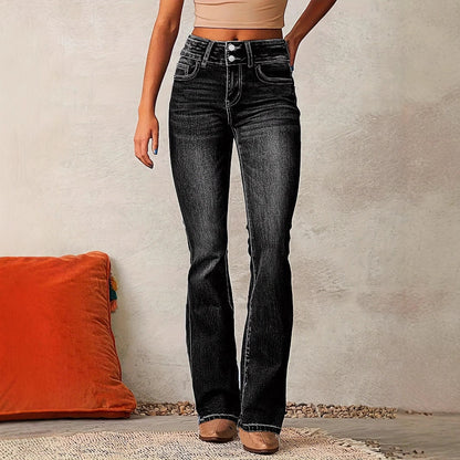 Women’s Flared Jeans – High Waist – Stretch Denim – Full Length Retro Fit