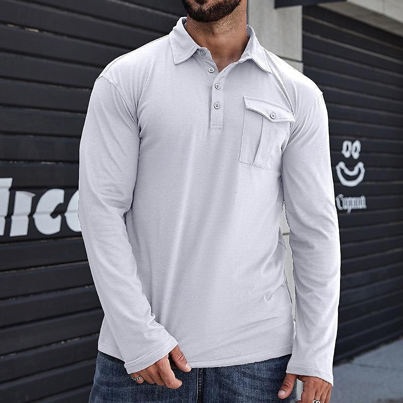 Men’s Henley Polo Shirt – Cotton – Regular Fit – Stand Collar – Chest Pocket