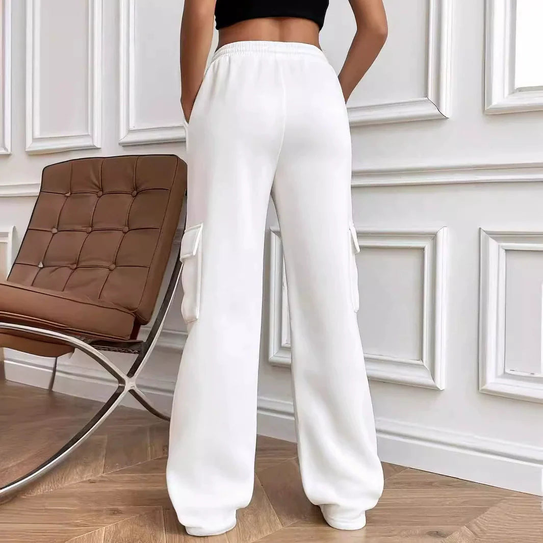Women’s Cargo Sweatpants – Relaxed Fit – Wide Leg – High Waist – Drawstring