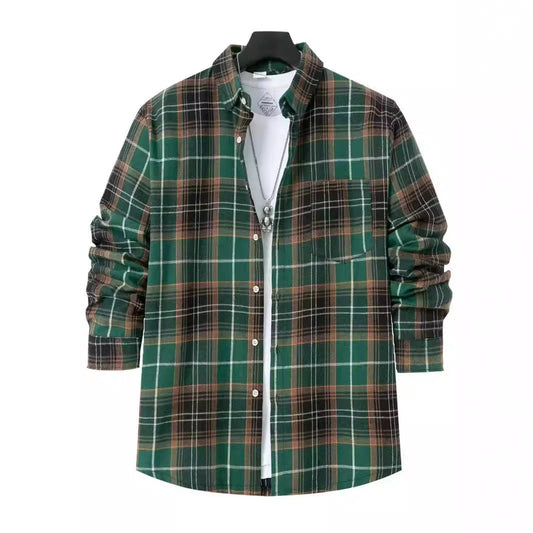 Men’s Checked Shirt – Oversized Fit – Cotton – Long Sleeve with Chest Pocket