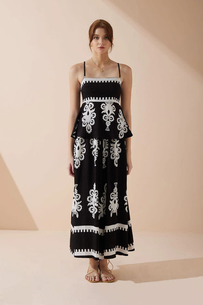 Women’s Sleeveless Top and Skirt Set – Ethnic Print – Peplum Fit – Cotton Matching Outfit
