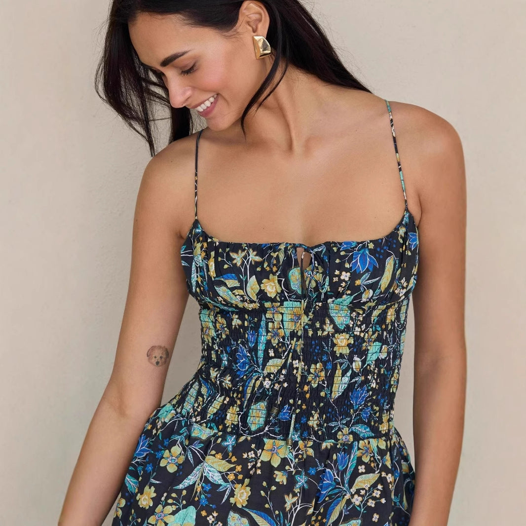 Women’s Sundress – Lightweight Cotton – Smocked Waist – Ruffle Hem – Mini Dress