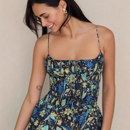 Women’s Sundress – Lightweight Cotton – Smocked Waist – Ruffle Hem – Mini Dress