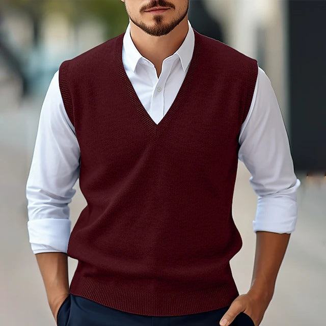 Men’s Sweater Vest – Classic Fit – Lightweight Knit – V-Neck – Ribbed Trim