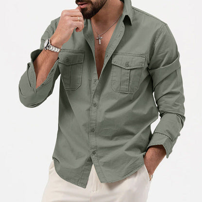 Men’s Long Sleeve Shirt – Cotton Blend – Regular Fit – Button Down – Chest Pockets