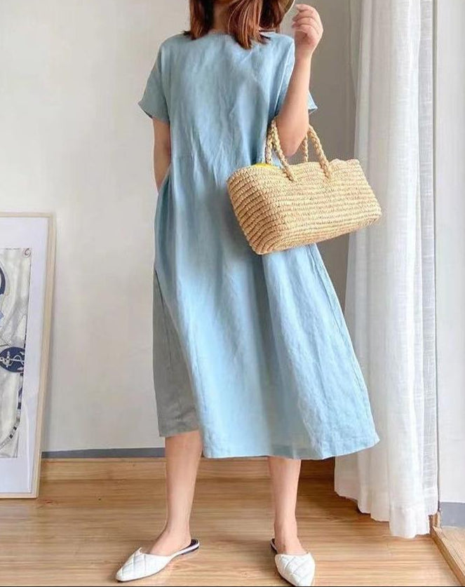 Women’s Midi Dress – Loose Fit – Lightweight Breathable Fabric – Short Sleeve Casual