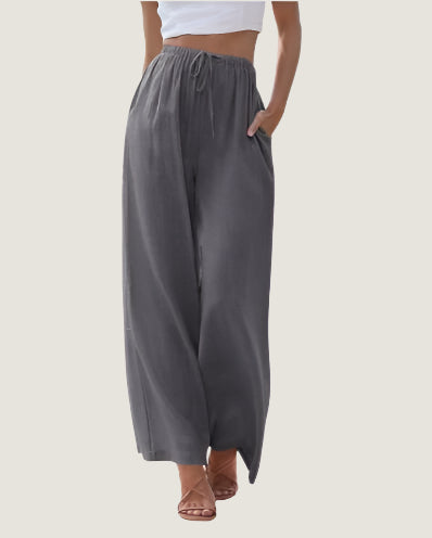 Women’s Wide-Leg Pants – Linen Blend – Relaxed Fit – Drawstring Waist – Full Length