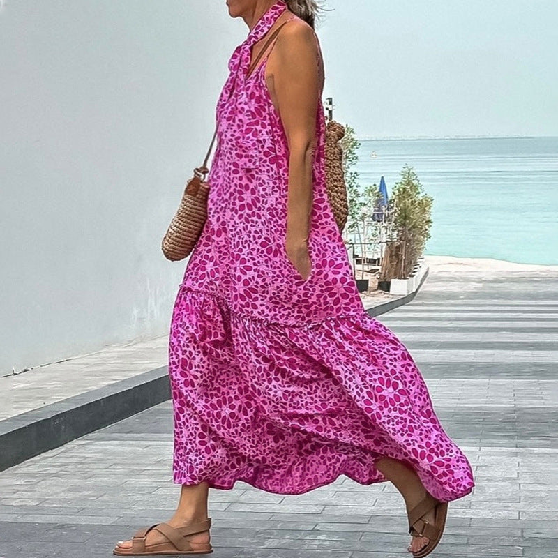 Women’s Midi Dress – Lightweight Cotton Blend – Sleeveless – Tiered Skirt – Waist Tie