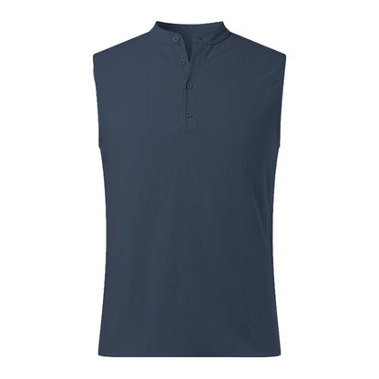 Men’s Sleeveless Vest – Cotton Blend – Mandarin Collar – Casual Fit – Half Button