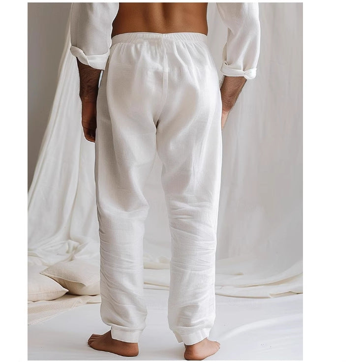 Men’s Linen Pants – Relaxed Fit – Drawstring Waist – Full Length – Side Pockets