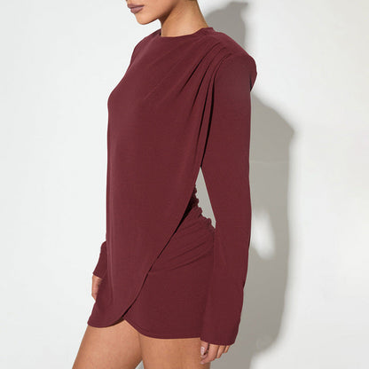 Women’s Mini Dress – Bodycon Fit – Long Sleeve – Draped Detail – Elegant Silhouette