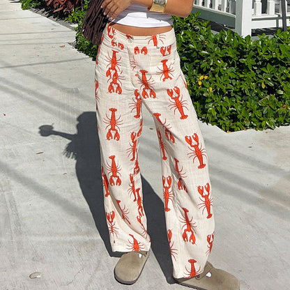 Women’s Pants – Relaxed Fit – Straight Leg – Bold Print – Breathable Blend