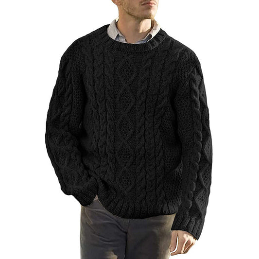 Men’s Sweater – Chunky Cable Knit – Oversized Fit – Ribbed Round Neck Pullover