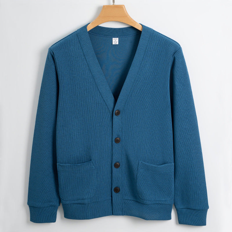 Men’s Cardigan – Cotton Knit – Relaxed Fit – V-Neck – Button Front – Pockets