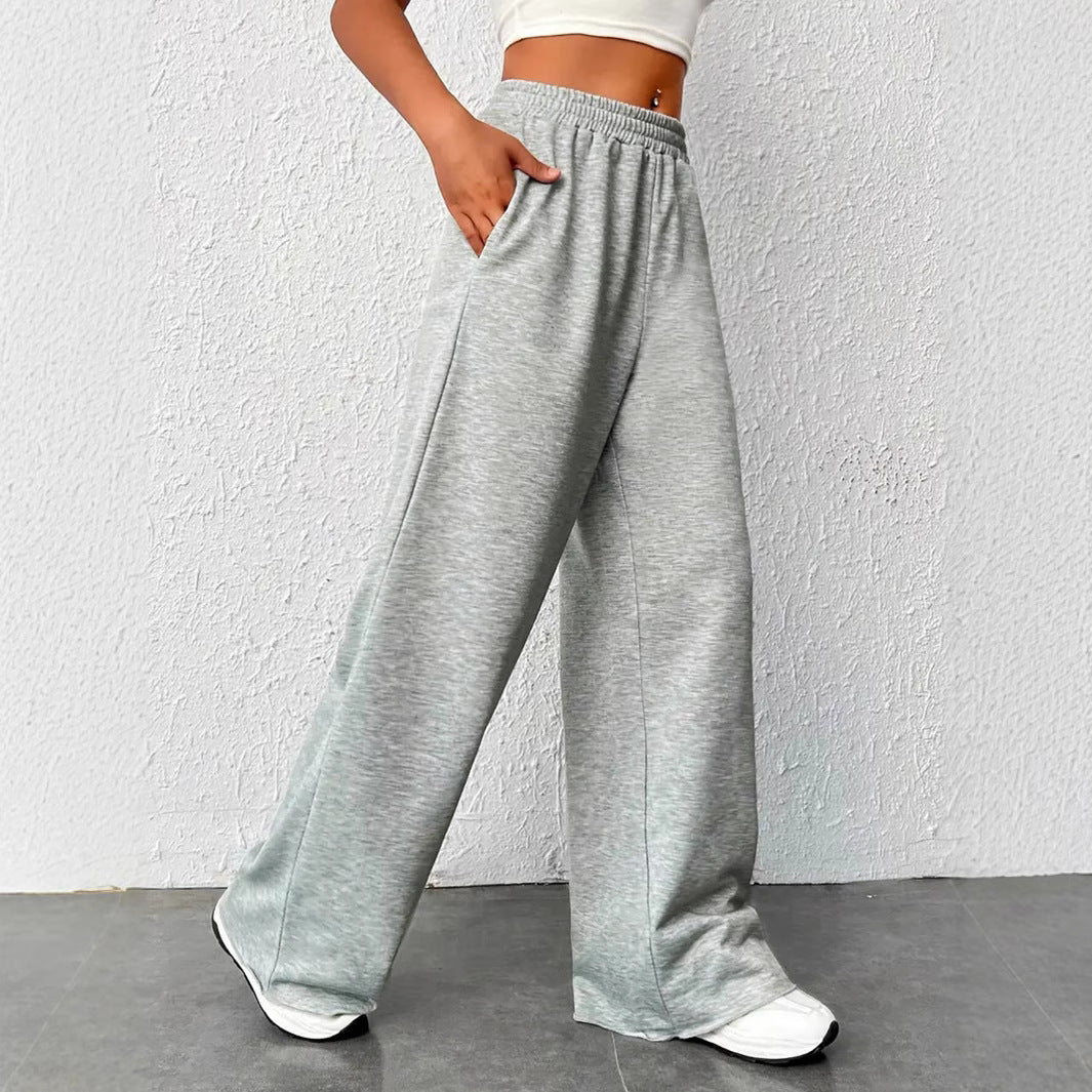 Women’s Wide-Leg Pants – High Waisted – Lightweight Knit – Elastic Waist – Full Length