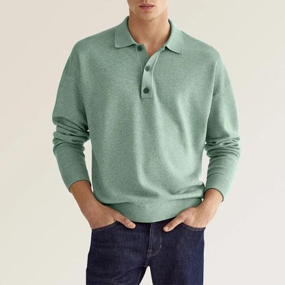 Men’s Polo Shirt – Soft Knit Cotton Blend – Classic Fit – Long Sleeve – Ribbed Cuffs
