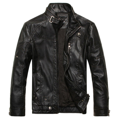 Men’s Biker Jacket – Slim Fit PU Leather – Zipper Front – Stand Collar – Lined