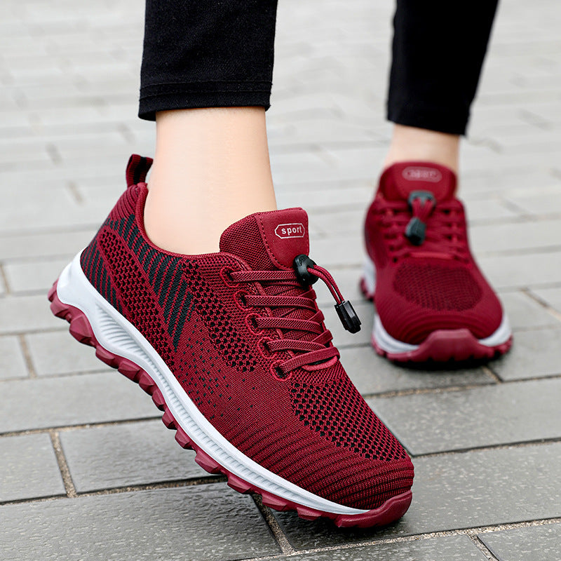 Women's Athletic Sneakers – Knit Mesh – Lightweight – Lace-Up – Low Top – Breathable