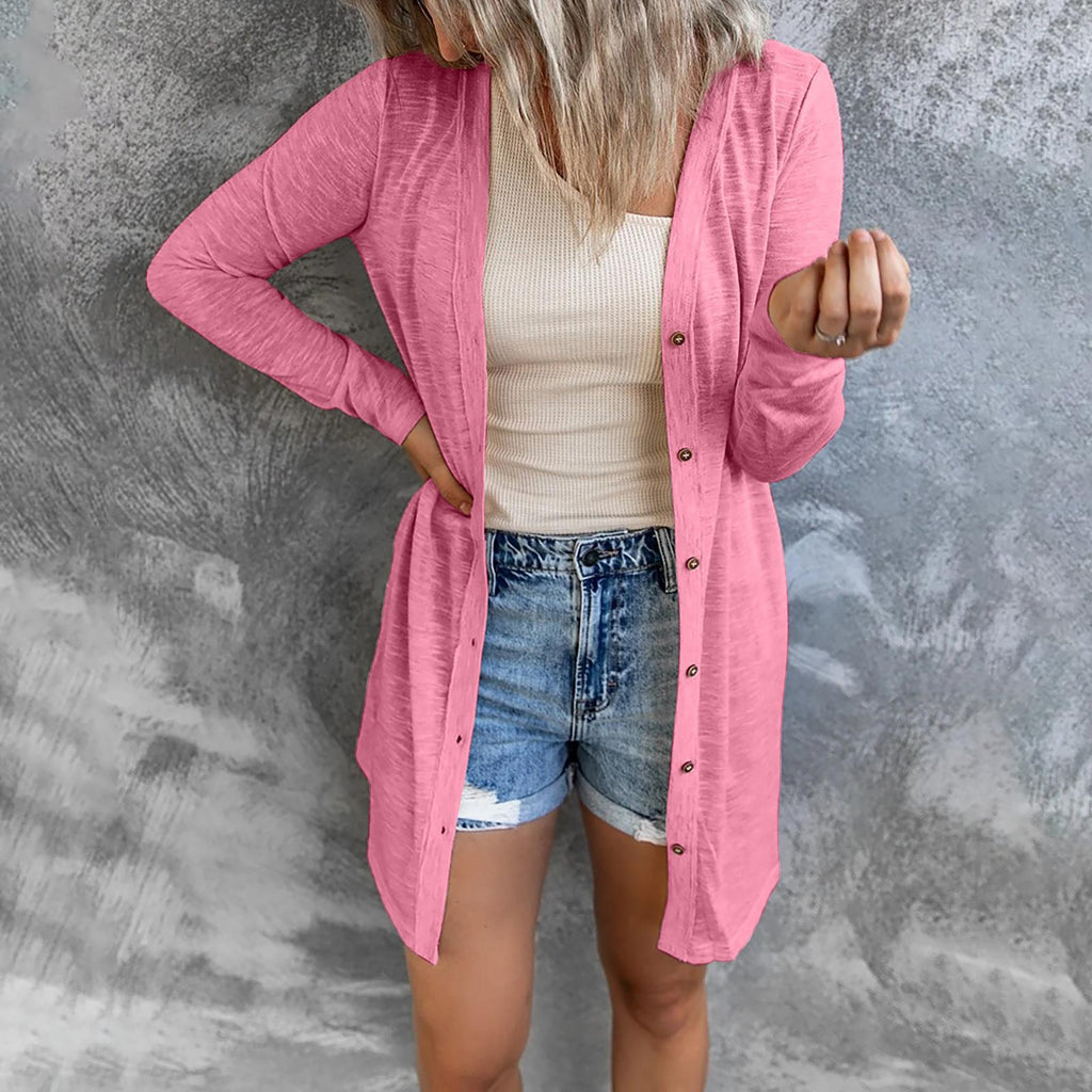 Women’s Cardigan – Fine Knit – Relaxed Fit – Button Front – Mid-Thigh Length