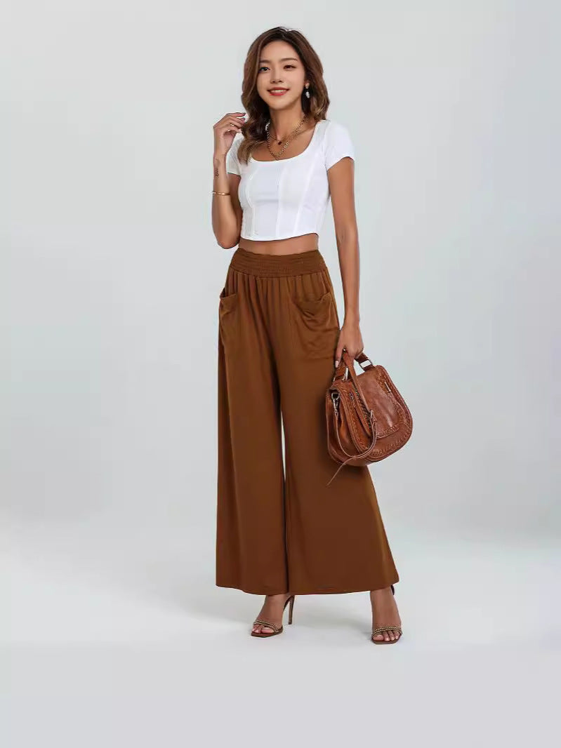 Women’s Wide-Leg Pants – High Waist – Elastic Waistband – Breathable Lightweight Fabric