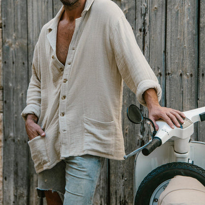 Men’s Button-Up Shirt – Cotton Linen Blend – Relaxed Fit – Long Sleeve Casual Style