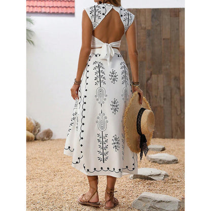 Women’s Two-Piece Set – Embroidered Sleeveless Crop Top & Wrap Midi Skirt – Breathable Fabric