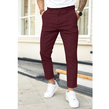 Men’s Casual Trousers – Slim Fit – Double Pleat Front – Ankle Length – Belt Loop Waist