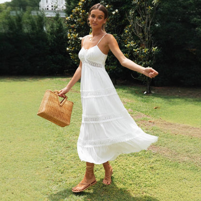 Women’s Sundress – Cotton Blend – Flowy Fit – Tiered Skirt – Lace Trim – Spaghetti Straps