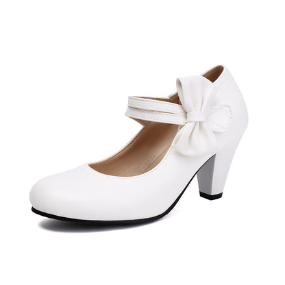 Women’s High Heel Shoes – Dual Strap – Bow Detail – Low-Cut Vamp – Sleek Finish