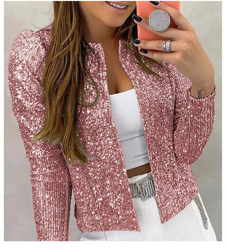 Women’s Tailored Jacket – Sequin Embellished – Fitted Silhouette – Long Sleeve – Open Front