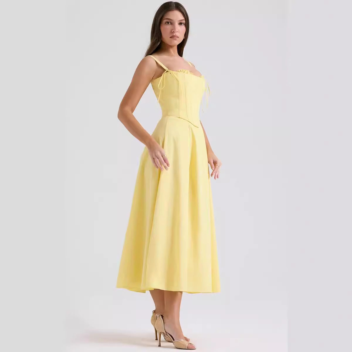 Women’s Midi Dress – Corset Bodice – Slim Fit – Spaghetti Strap Elegant Style