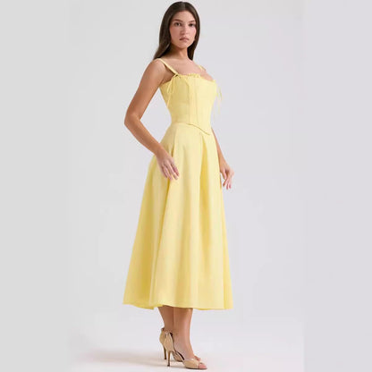 Women’s Midi Dress – Corset Bodice – Slim Fit – Spaghetti Strap Elegant Style