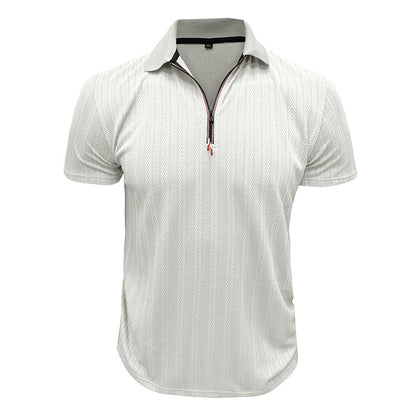 Men’s Polo Shirt – Ribbed Knit – Zipper Neck – High Collar – Standard Fit – Short Sleeve