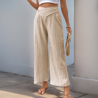 Women’s Wide-Leg Pants – High Waist – Cropped Length – Pleated Lightweight Fabric
