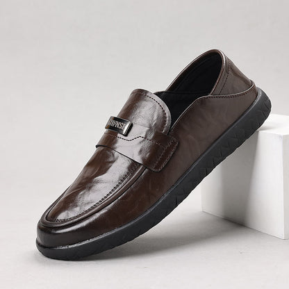 Men’s Loafers – Leather Slip-On – Rubber Sole – Decorative Strap – Business Casual