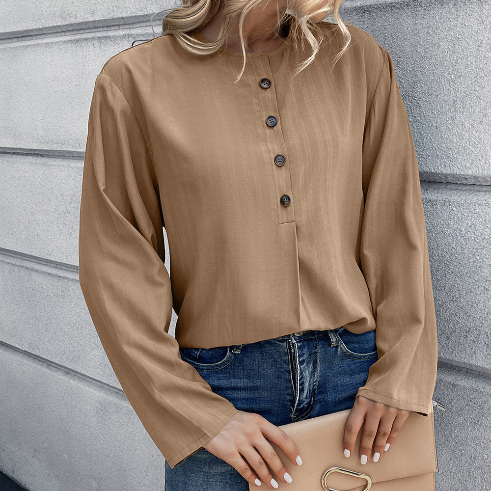 Women’s Long Sleeve Shirt – Cotton – Loose Fit – Button Down – Casual Style