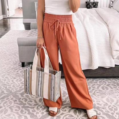 Women’s Wide-Leg Pants – Relaxed Fit – Elastic Waist with Drawstring – Cotton Blend