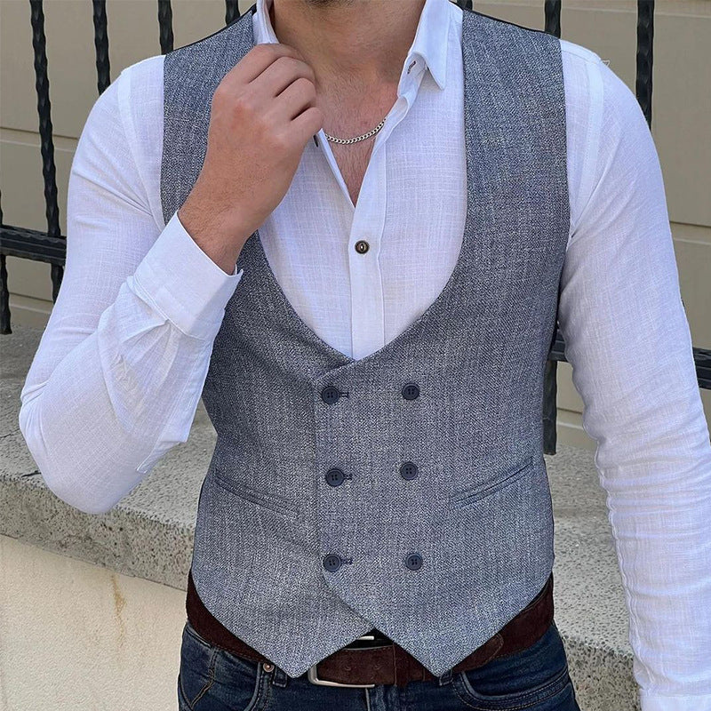 Men’s Formal Vest – Slim Fit – Double Breasted – Structured Tailored Silhouette