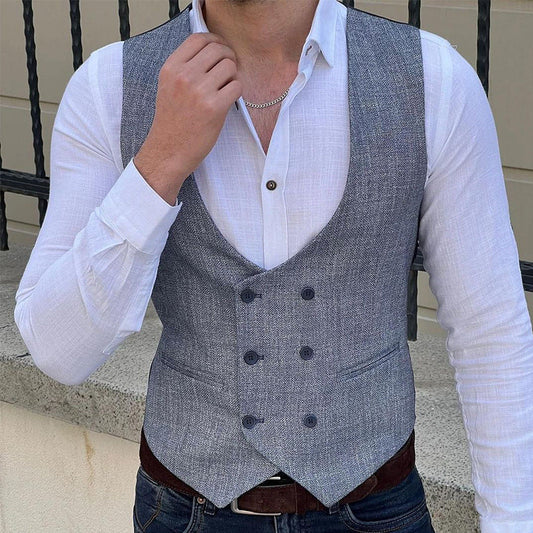 Men’s Formal Vest – Slim Fit – Double Breasted – Structured Tailored Silhouette