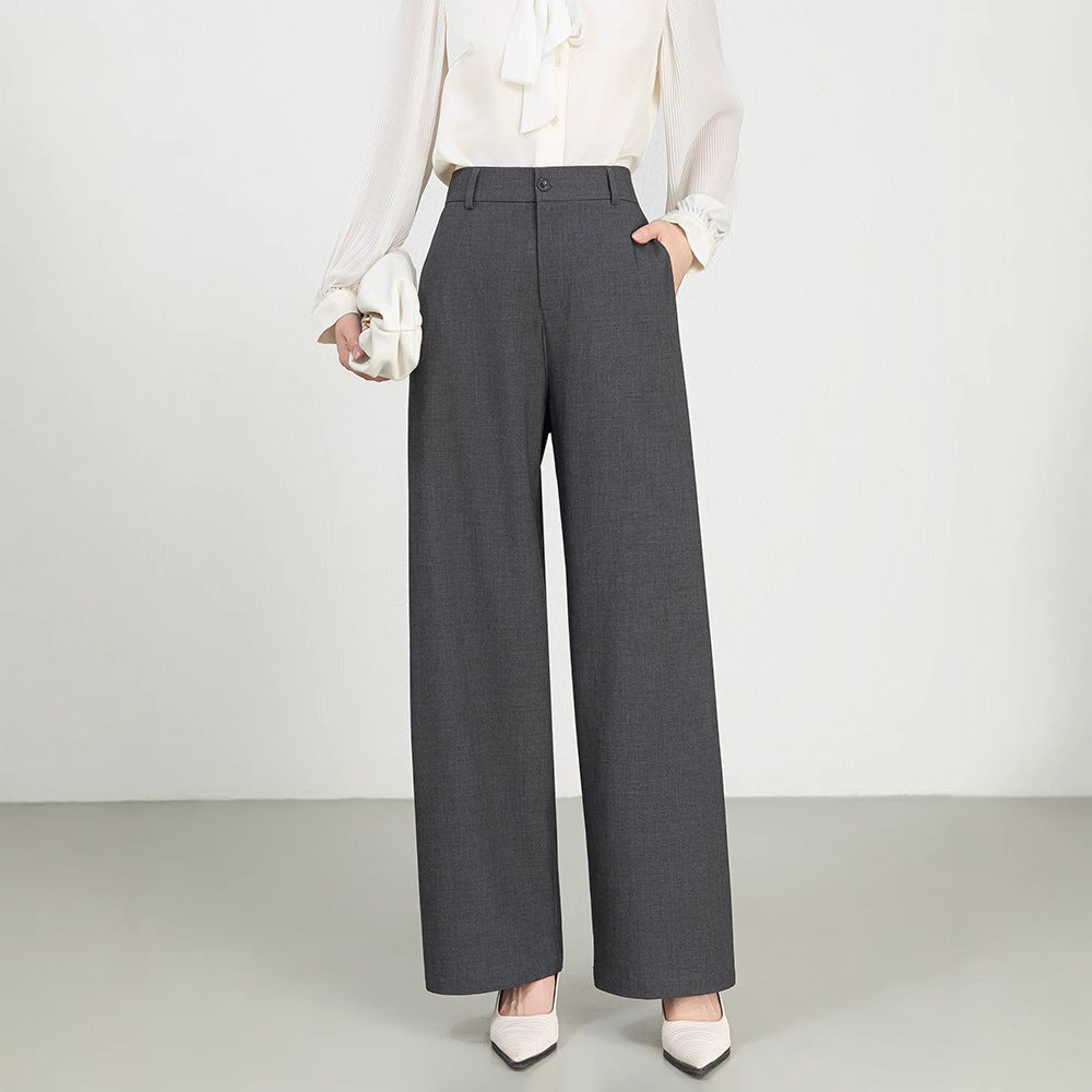 Women’s Wide-Leg Trousers – High Waist – Cotton Wool Blend – Tailored Formal Fit