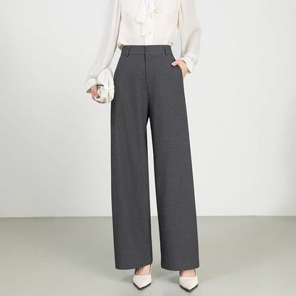 Women’s Wide-Leg Trousers – High Waist – Cotton Wool Blend – Tailored Formal Fit