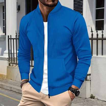 Men’s Zip Jacket – Athletic Fit – Textured Fabric – Ribbed Trim – Front Pockets