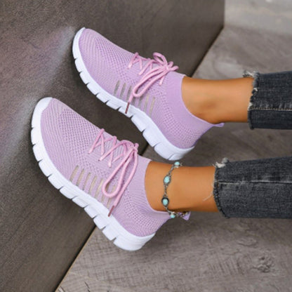 Women’s Athletic Sneakers – Flyknit Mesh – Cushioned Sole