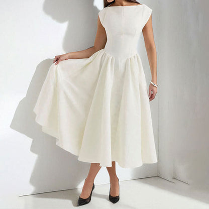 Women’s Midi Dress – Sleeveless – Slim Fit – Flared Skirt – Round Neck Elegant Style