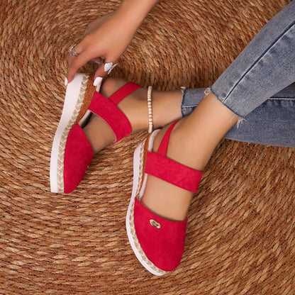 Women’s Wedge Sandals – Closed Toe – Wide Straps – Jute Heel – Secure Fit