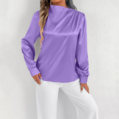 Women’s Blouse – Relaxed Fit – High Neck – Long Sleeve – Luxury Fabric – Minimalist Style
