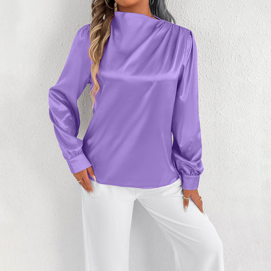 Women’s Blouse – Relaxed Fit – High Neck – Long Sleeve – Luxury Fabric – Minimalist Style